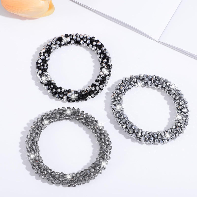 Hpmjz 3 Pcs Rhinestone Hair Tie Ponytail Holders Sparkly Beaded Scrunchies Glitter Bling Decorative Hair Bands Elastic Crystal Ponytail Holder for Women Accessories Pretty Fancy Stretchy Ropes Christmas - Image 3